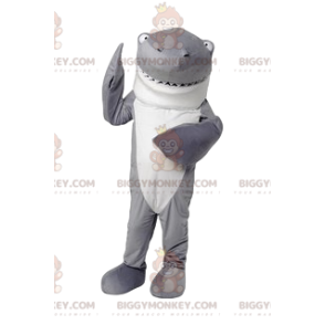 Costume da mascotte BIGGYMONKEY™ squalo grigio e bianco.