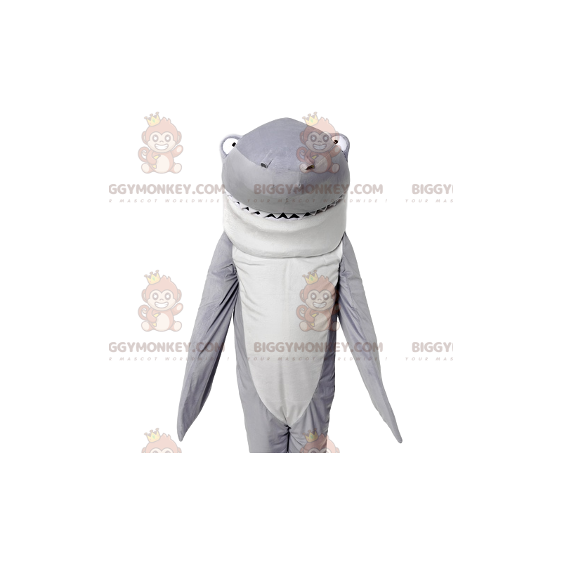 Gray and White Shark BIGGYMONKEY™ Mascot Costume. Sizes L (175-180CM)