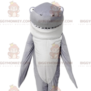 Costume da mascotte BIGGYMONKEY™ squalo grigio e bianco.