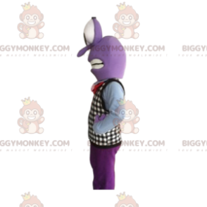 Kostým fialového sněhuláka BIGGYMONKEY™ maskota s kostkovaným