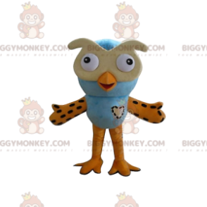 Disfraz de mascota BIGGYMONKEY™ de búhos azules y amarillos.