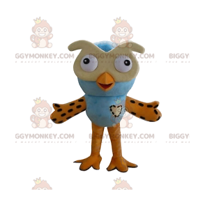 BIGGYMONKEY™ mascot costume of blue and yellow owls. Owls