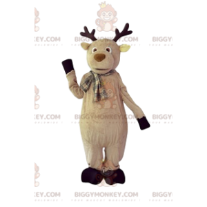 Costume de mascotte BIGGYMONKEY™ de cerf beige avec une écharpe