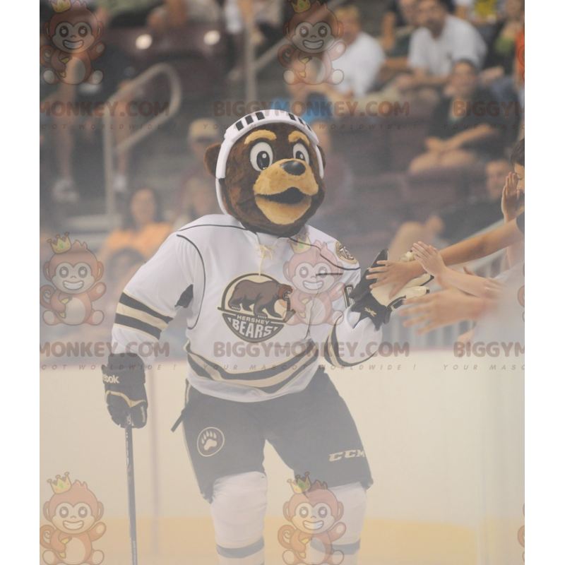 BIGGYMONKEY™ Brown Bear Mascot Costume In Hockey Outfit –