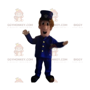 BIGGYMONKEY™ maskotdräkt av man i blå uniform. Herrkostym -