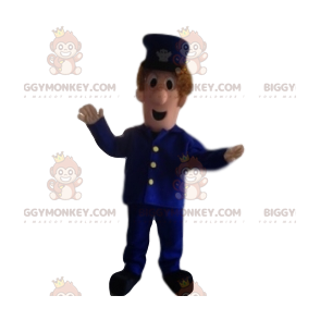 Traje de mascote BIGGYMONKEY™ de homem de uniforme azul. Terno