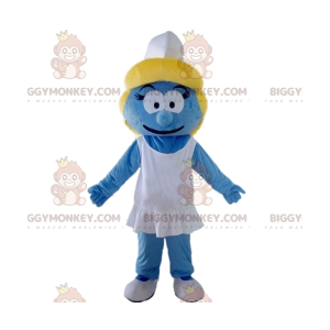 Blauwe smurfin BIGGYMONKEY™ mascottekostuum met witte muts -