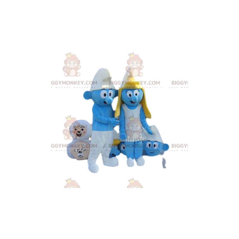 Blauwe smurf BIGGYMONKEY™ mascottekostuum met witte muts -