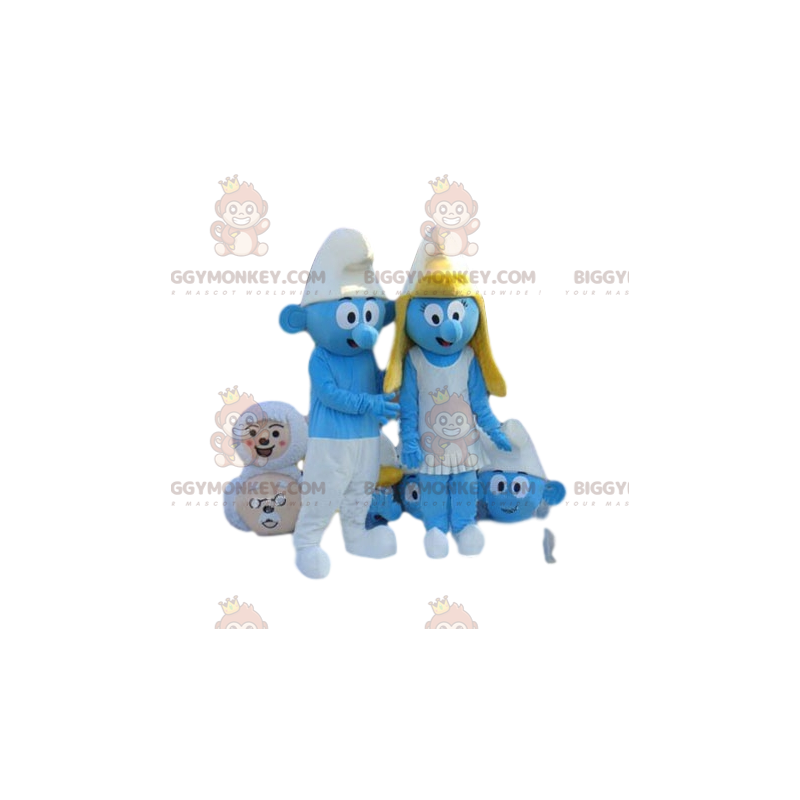 Traje de mascote azul Smurf BIGGYMONKEY™ com gorro branco –