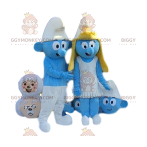 Blue Smurf BIGGYMONKEY™ maskottiasu valkoisella pipolla -