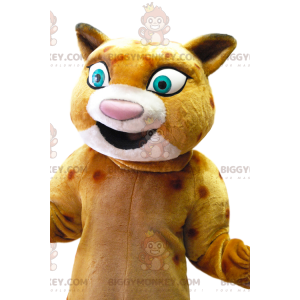 Traje de mascote de leopardo BIGGYMONKEY™ com grande sorriso