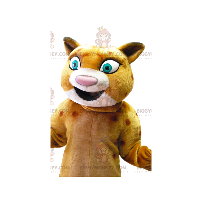 Traje de mascote de leopardo BIGGYMONKEY™ com grande sorriso