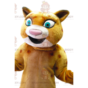 Traje de mascote de leopardo BIGGYMONKEY™ com grande sorriso