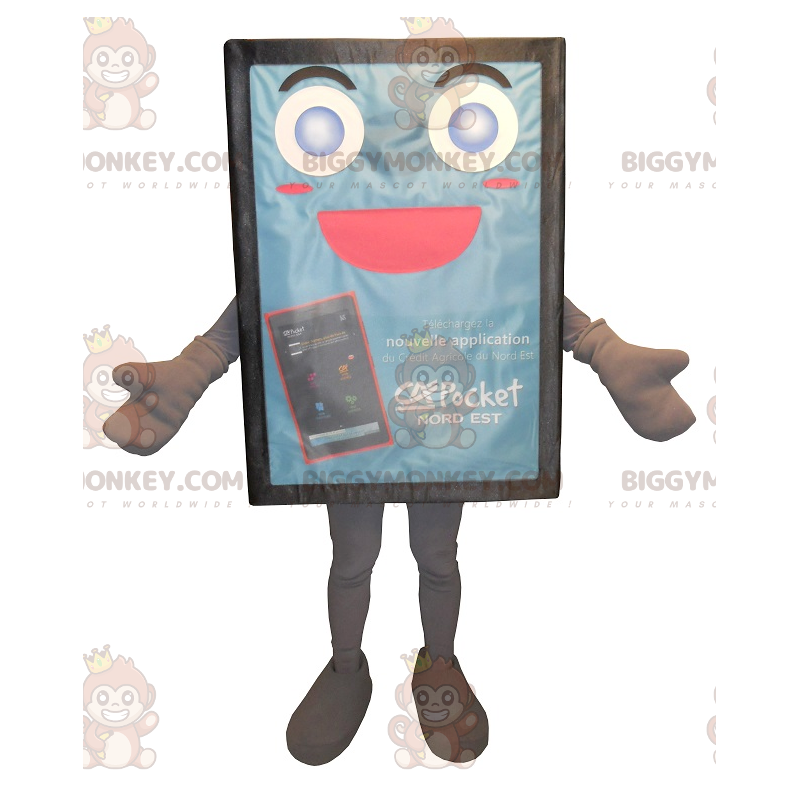 Costume de mascotte BIGGYMONKEY™ de panneau publicitaire bleu