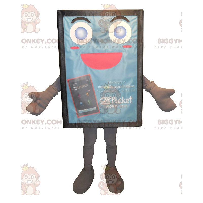 Schattig blauw reclamebord BIGGYMONKEY™ mascottekostuum -