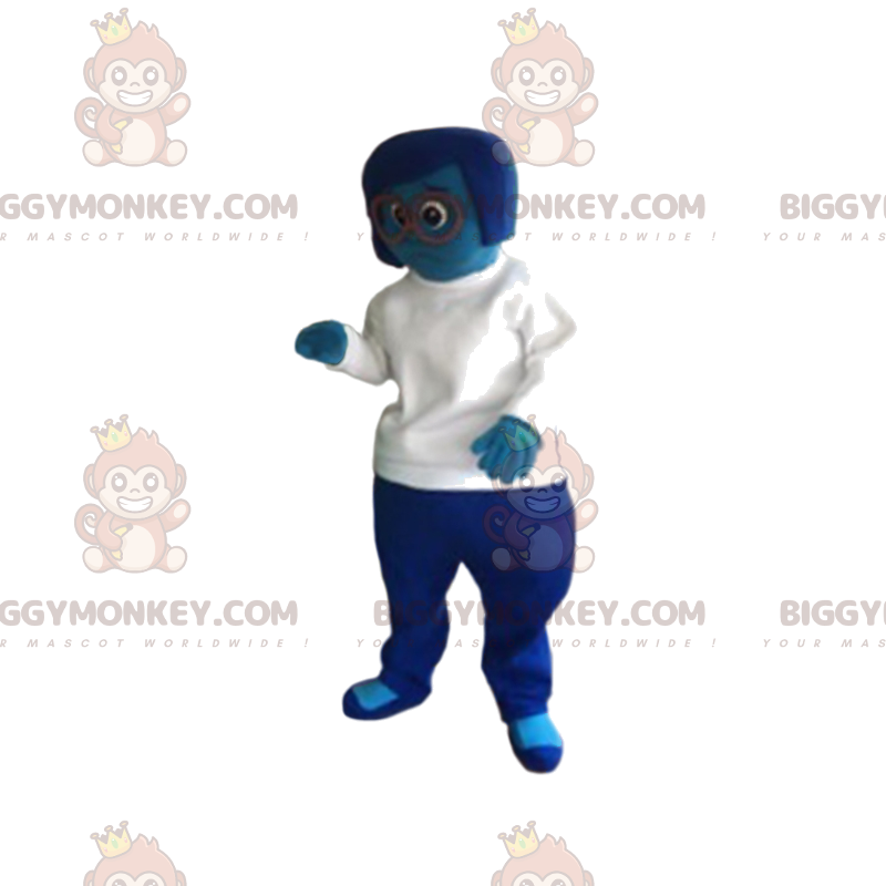 BIGGYMONKEY™ Maskottchenkostüm einer blauen Frau mit weißem