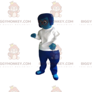 BIGGYMONKEY™ mascot costume of a blue woman with a white