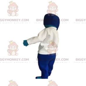 BIGGYMONKEY™ costume mascotte di una donna blu con una maglia