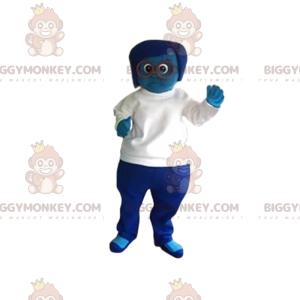 BIGGYMONKEY™ costume mascotte di una donna blu con una maglia
