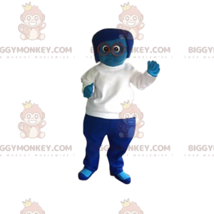 BIGGYMONKEY™ mascottekostuum van een blauwe vrouw met een witte