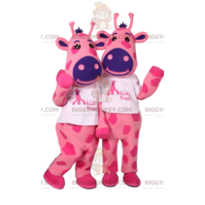 BIGGYMONKEY™s mascotte di due giraffe rosa con macchie viola -