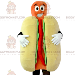 BIGGYMONKEY™ Hotdog-mascottekostuum met ketchup en mosterd.
