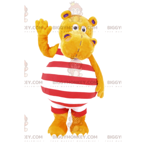 BIGGYMONKEY™ Mascottekostuum gele nijlpaard in gestreept badpak