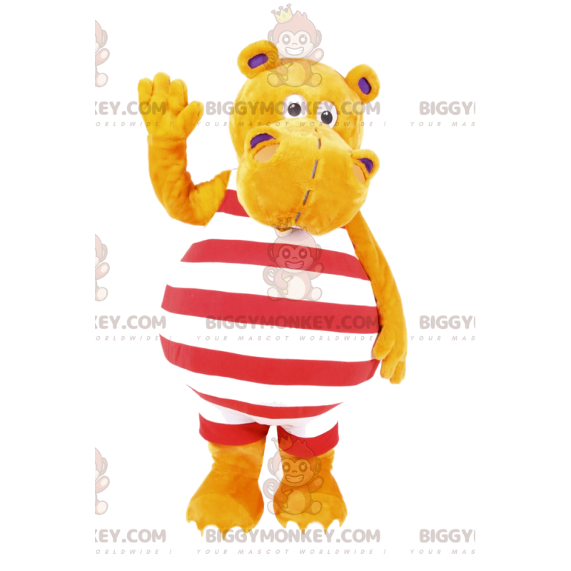 Disfraz de mascota BIGGYMONKEY™ Hipopótamo amarillo en traje de