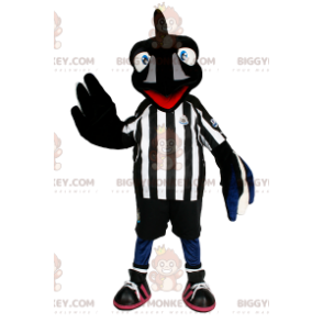 BIGGYMONKEY™ costume da mascotte di uccello nero in tenuta da