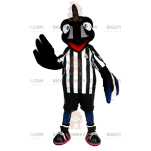 BIGGYMONKEY™ mascot costume of black bird in football gear.