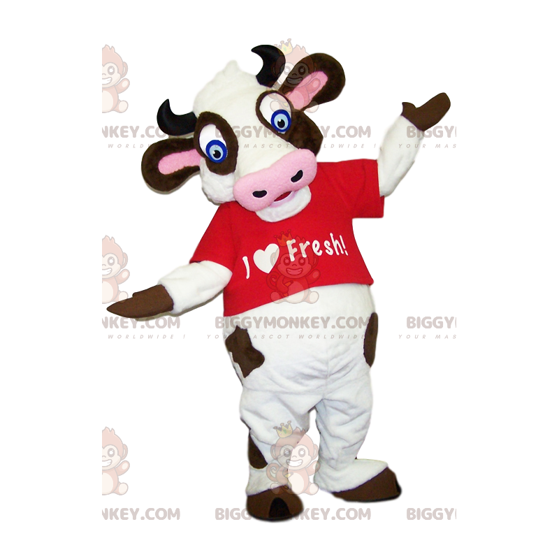Bardzo zabawny kostium maskotki krowy BIGGYMONKEY™ z czerwoną