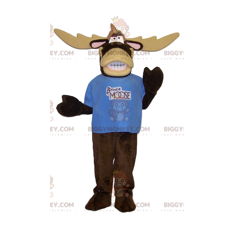 Very comical caribou BIGGYMONKEY™ mascot costume with blue