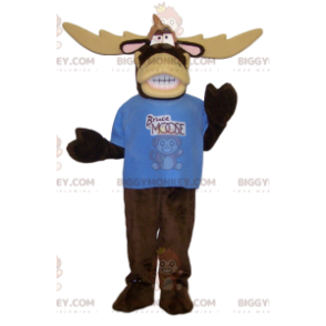 Very comical caribou BIGGYMONKEY™ mascot costume with blue