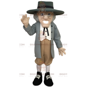 Κοστούμι μασκότ BIGGYMONKEY™ Κομψή ηλικιωμένος άνδρας με γκρι