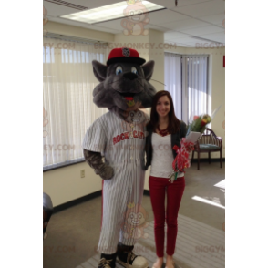 Kostium maskotki BIGGYMONKEY™ Szary kot w stroju baseballowym -