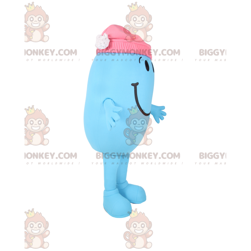 BIGGYMONKEY™ Maskotdräkt Liten blå oval man med rosa mössa -
