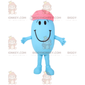 Traje de mascote BIGGYMONKEY™ pequeno homem oval azul com gorro