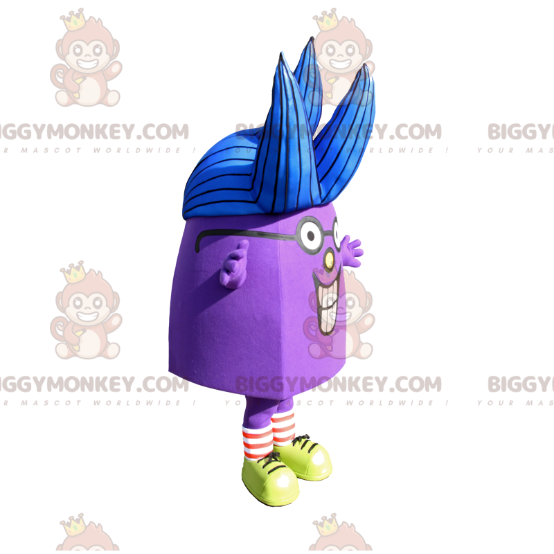 Kostým maskota BIGGYMONKEY™ Fialová postava s modrými vlasy –