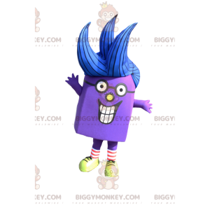 BIGGYMONKEY™ Maskottchenkostüm Lila Charakter mit blauen Haaren