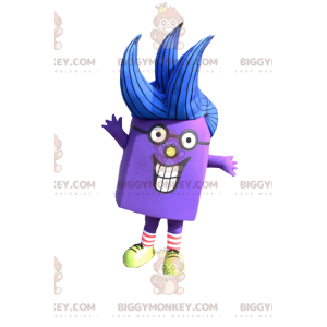 Traje de mascote BIGGYMONKEY™ Personagem roxo com cabelo azul –