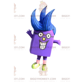 Traje de mascote BIGGYMONKEY™ Personagem roxo com cabelo azul –