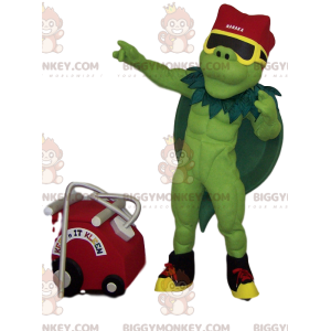 Muscle Green Hero BIGGYMONKEY™ maskotkostume med grøn kappe -