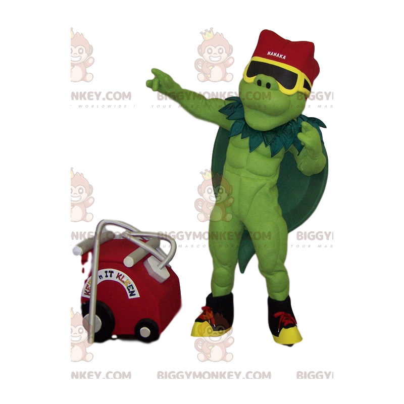 Muscle Green Hero BIGGYMONKEY™ maskotkostume med grøn kappe -