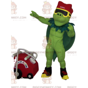 Muscle Green Hero BIGGYMONKEY™ maskotkostume med grøn kappe -