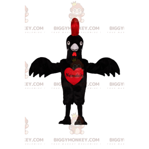 Traje de mascote de frango preto BIGGYMONKEY™ com lindo brasão