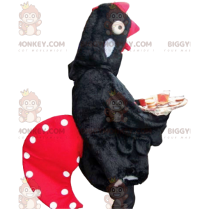 Traje de mascote de frango preto BIGGYMONKEY™ com lindo brasão