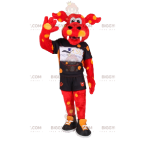 BIGGYMONKEY™ Mascot Costume Red Ox Yellow Polka Dot Sportswear