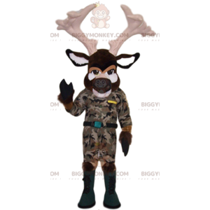 Kostium maskotki BIGGYMONKEY™ z brązowego jelenia w kamuflażu.