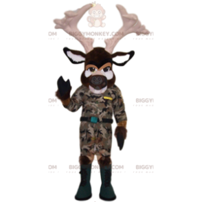 Disfraz de mascota BIGGYMONKEY™ de ciervo marrón en camuflaje.