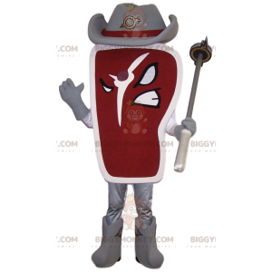 Piece of Meat BIGGYMONKEY™ Mascot Costume with Cowboy Hat -